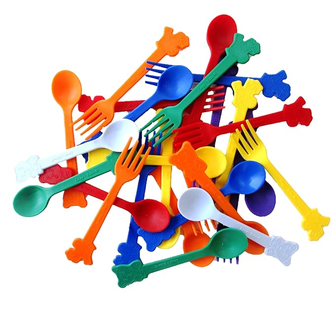 Kitsen Reusable Plastic Spoon And Fork Set. 12 Spoons&12 Forks. Kids Friendly And Ideal For Birthday Parties, Get Together, Picnic, Lunch Box
