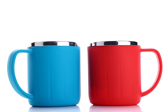 GANESH Happy Time Stylish Coffee/Tea/Milk Mug Plastic with Stainless Steel Inner Mug Cup with Handle, Portable & Easy Clean for Kids & Adult