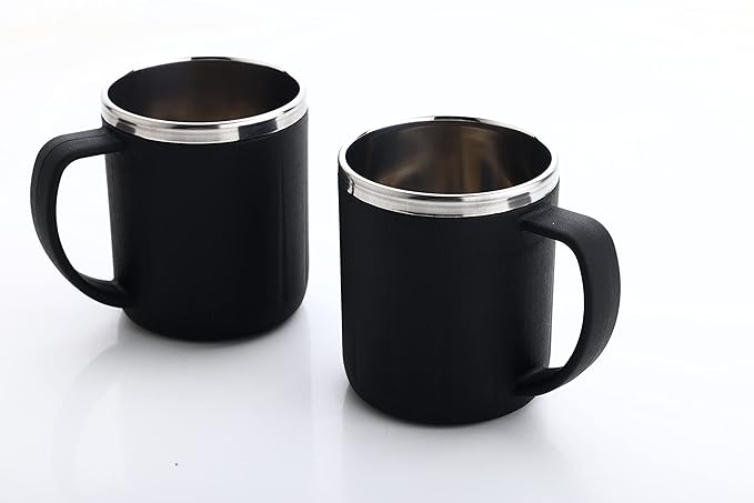 GANESH Happy Time Stylish Coffee/Tea/Milk Mug Plastic with Stainless Steel Inner Mug Cup with Handle, Portable & Easy Clean for Kids & Adult