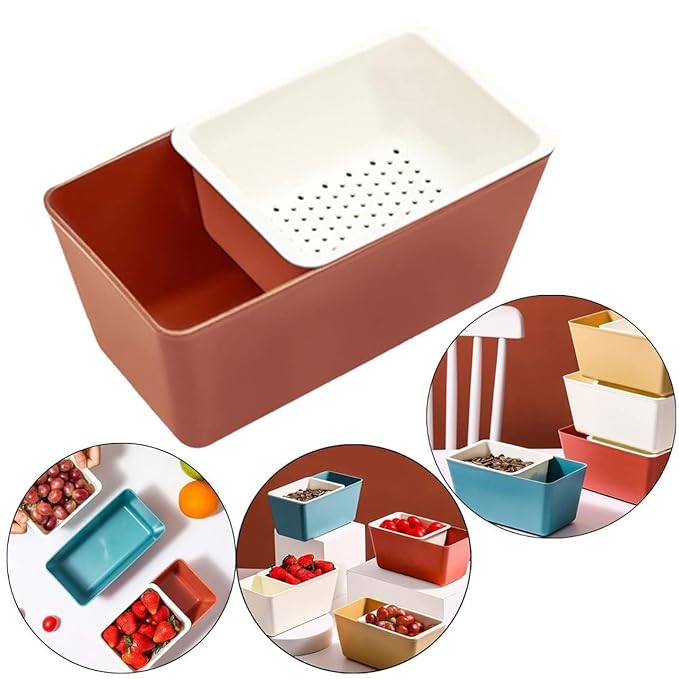XMART INDIA Creative Shape Lazy Snack Bowl, Double Layer Snack Storage Box, Multi-Functional Plastic Organizer (10 x 20 x 10.5 CM) - Multicolor, Ideal for Snacks, Fruits, Peanuts