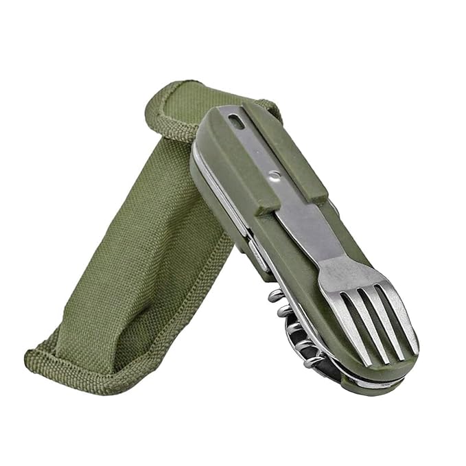PROBEROS Plastic 7 In 1 Camping Cutlery For Camping Picnic Hiking Trekking, Outdoor Cutlery Picnic Tableware Combination, Detachable Spoon And Fork Folding Knife Cork Opener And Can Opener