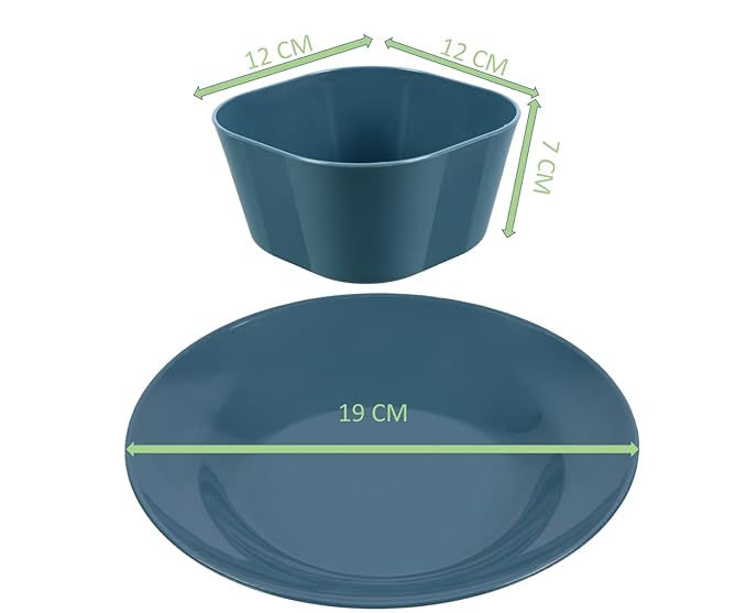 JAXHOM 4-Piece Plastic Plates & 4-Piece Plastic Bowls Set for Party and Travelling - Unbreakable, Reusable, Multi-Color, 19cm Plates & 12x12x7cm Bowls