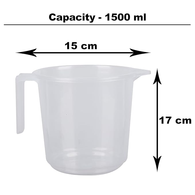 Kuber Industries Bathroom Mug | Plastic Bath Mug for Bathroom | Strong Mug for Bathroom | Toilet Mug | Washroom Jug | Mug For Bathing | 1500 ML | Pack of 2 | Transparent