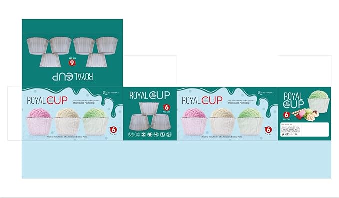 HAPPI Unbreakable Plastic Transparent Ice Cream Cup Royal, Ice Cream Bowl, Dessert Bowl, Line of Line Design Pudding Cup Bowls 350 ml