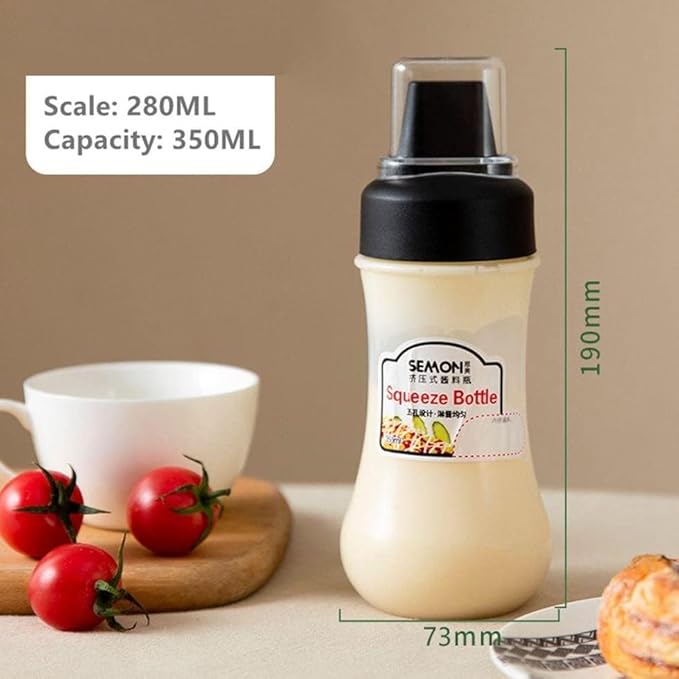Entisia Squeeze Bottle - Plastic 5 Hole Multipurpose Sauce Squeeze Bottle Ketchup Mayonnaise Refillable Dispenser with Leak Proof Cover Cap, Sauce Dispenser Bottle(350 ML,2)