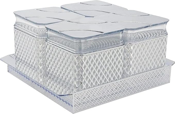 Entisia Shandar Dry Fruit Container - Multipurpose Plastic Storage Box Set, Air Tight Serving Tray with Lid Dry Fruit & Chocolates Mouth Freshener Sweet Box for Home, Kitchen, Tableware (4pcs, silver)