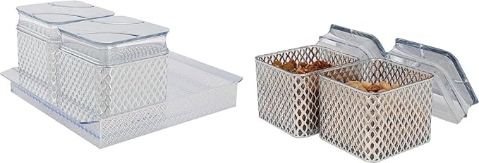 Entisia Shandar Dry Fruit Container - Multipurpose Plastic Storage Box Set, Air Tight Serving Tray with Lid Dry Fruit & Chocolates Mouth Freshener Sweet Box for Home, Kitchen, Tableware (4pcs, silver)