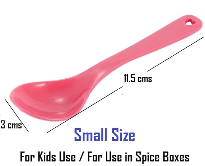 Nimbose Plastic Masala Spoon for Small Containers, Multipurpose Spoon for Dispensing Tea, Coffee, Sugar, Condiments & Spices (Multicolor, Set of 12 Kids Spoons), 8 Cm