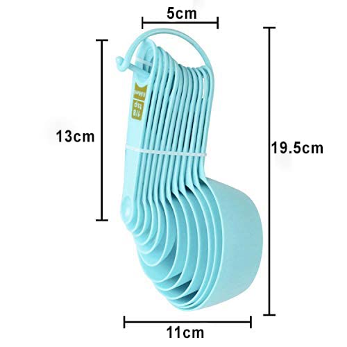 INOVERA (LABEL) Plastic 12 Piece Measuring Cups and Spoons for Kitchen Cake Baking and Cooking Teaspoon Tablespoon Spoon Accessories Tools Set (Sky Blue)