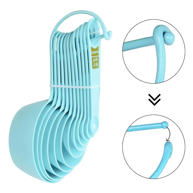 INOVERA (LABEL) Plastic 12 Piece Measuring Cups and Spoons for Kitchen Cake Baking and Cooking Teaspoon Tablespoon Spoon Accessories Tools Set (Sky Blue)