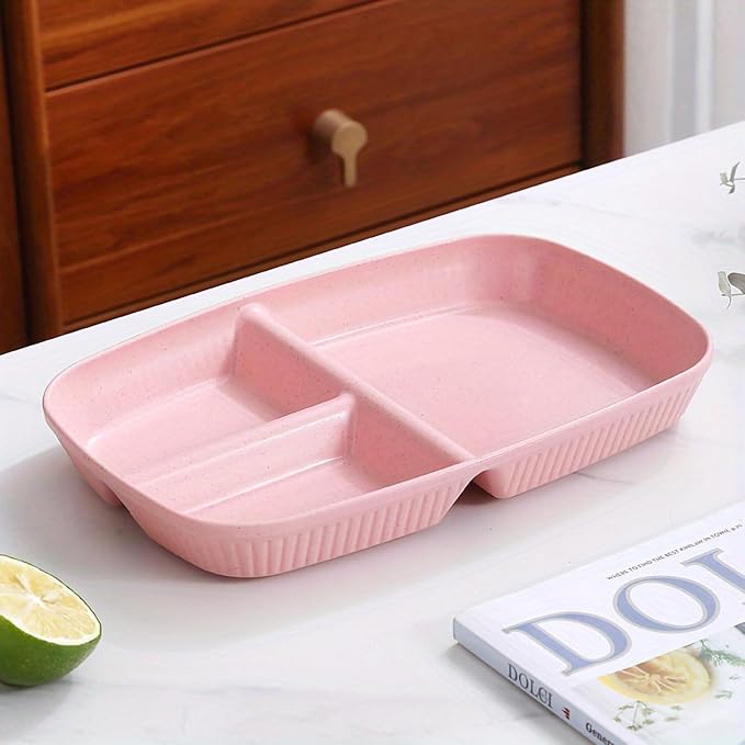 Oicia Lightweight Reusable Plastic Portion Control Plates, BPA Free and Healthy Kids Plates Divided Design for Picky Eaters Reusable Tableware, Dishwasher Safe Dinnerware