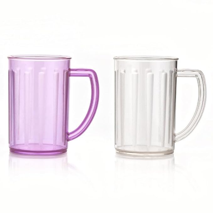 OLMARTT KITCHENWARE Plastic Smoothie Mugs Set, Clear and Colored, 16 oz Capacity, Durable Handles, Pack of 2