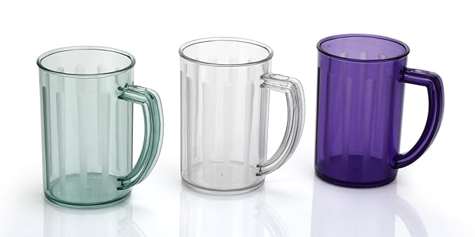 OLMARTT KITCHENWARE Plastic Smoothie Mugs Set, Clear and Colored, 16 oz Capacity, Durable Handles, Pack of 2